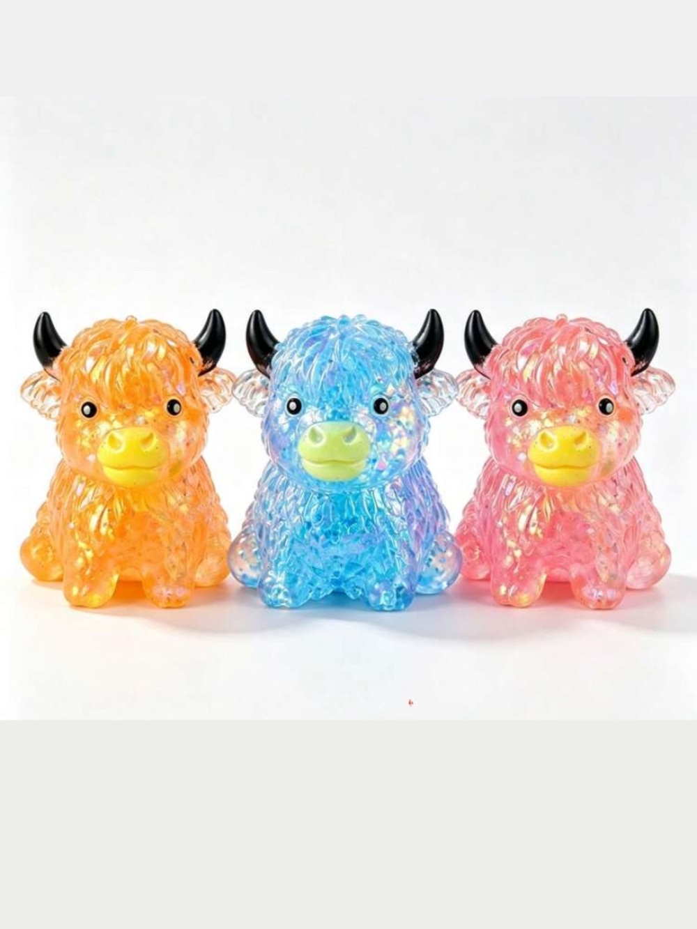 3” Highland Cow Glitter Squishy Toy Stress Relief